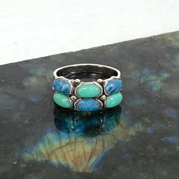Premier Designs Sterling Silver 925 Simulated Turquoise Sodalite Band Ring 6.5 - Picture 12 of 16